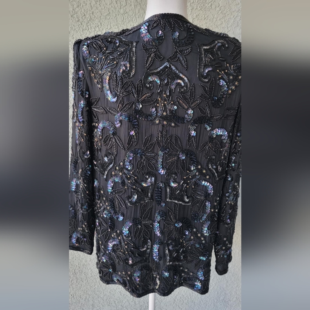 Vintage Beaded Silk Evening Jacket Sequin Blazer Glam Art Deco Style - Picture 13 of 13